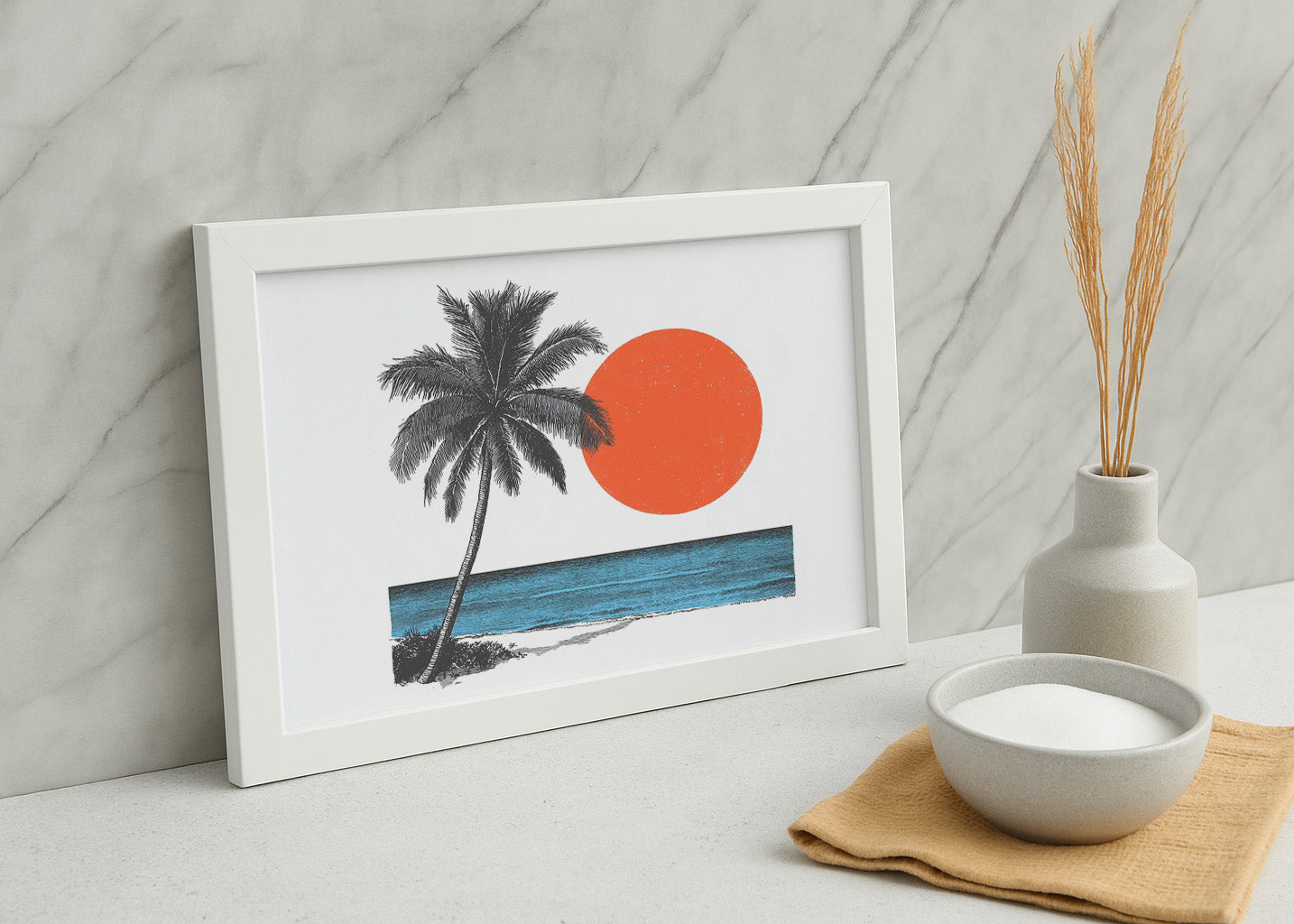 Cuadro Palmera con el mar y la luna roja