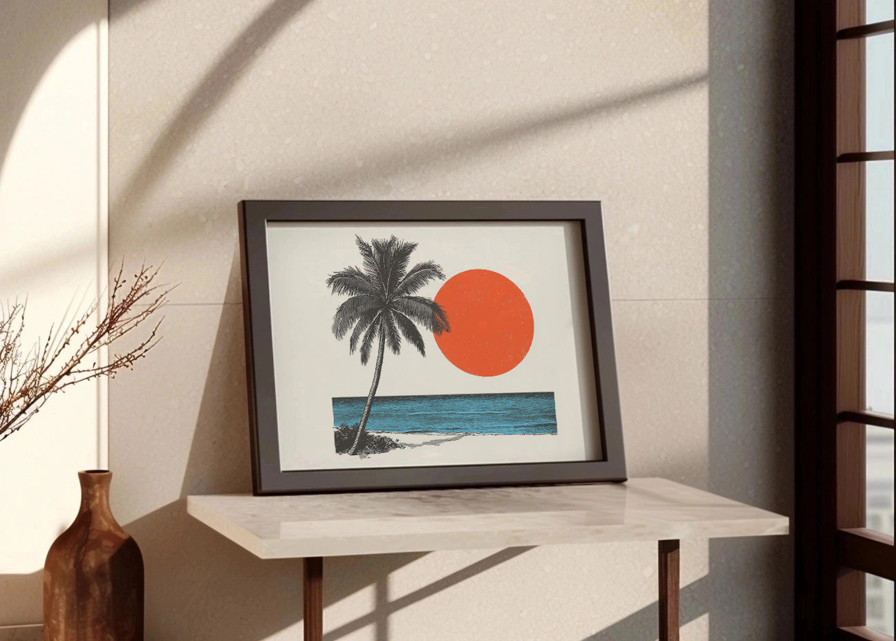 Cuadro Palmera con el mar y la luna roja