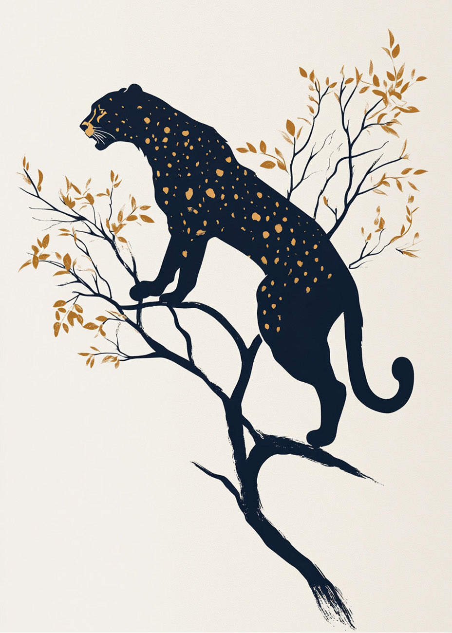 Cuadro Pantera sobre arbol estilo minimalista