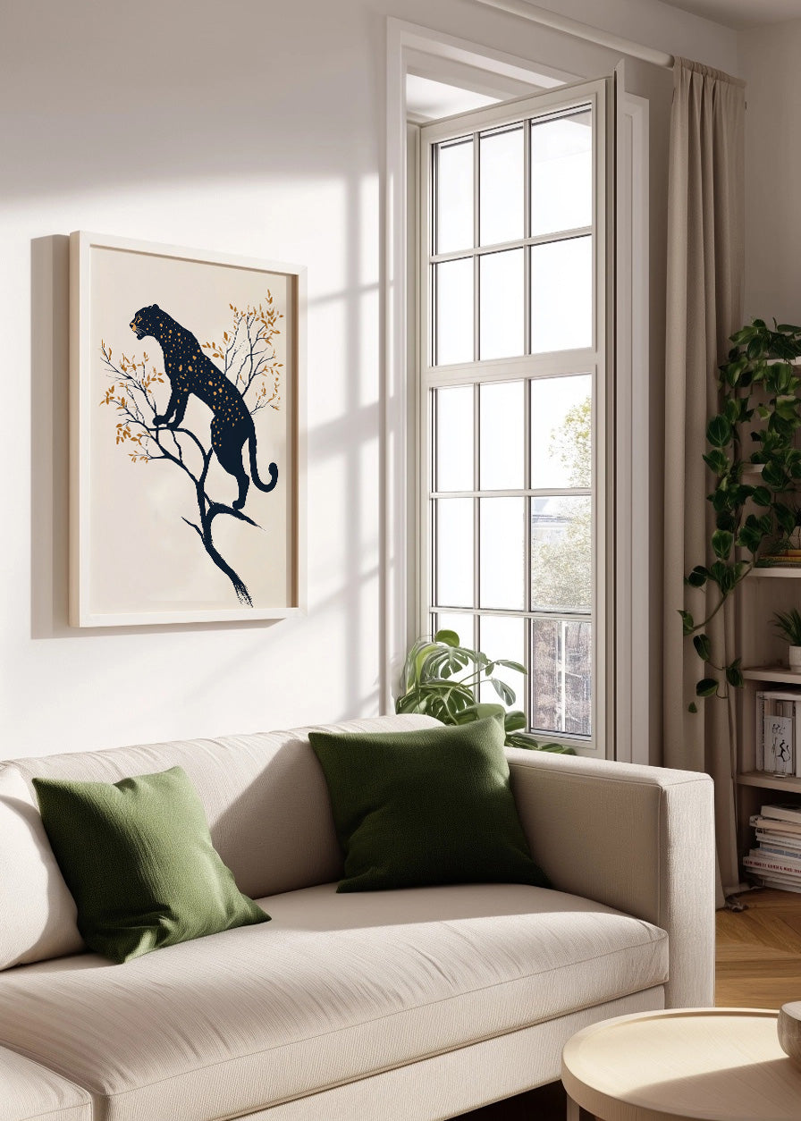 Cuadro Pantera sobre arbol estilo minimalista