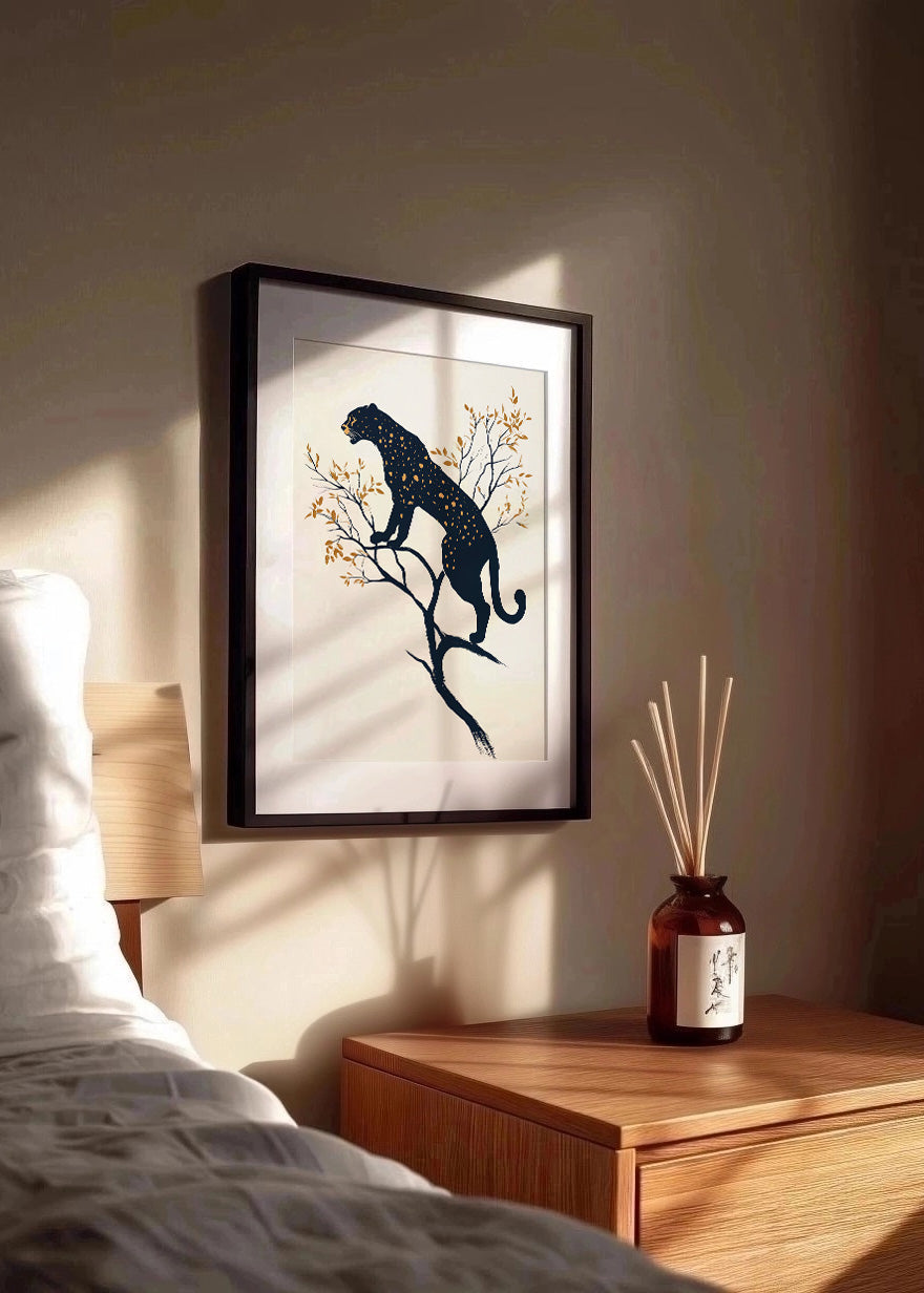 Cuadro Pantera sobre arbol estilo minimalista