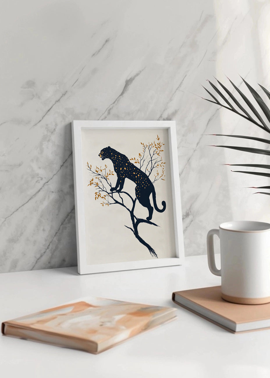 Cuadro Pantera sobre arbol estilo minimalista