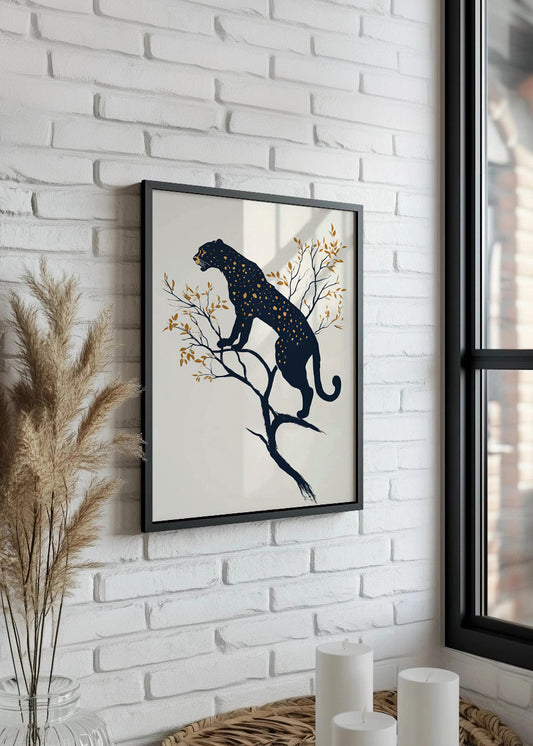 Cuadro Pantera sobre arbol estilo minimalista