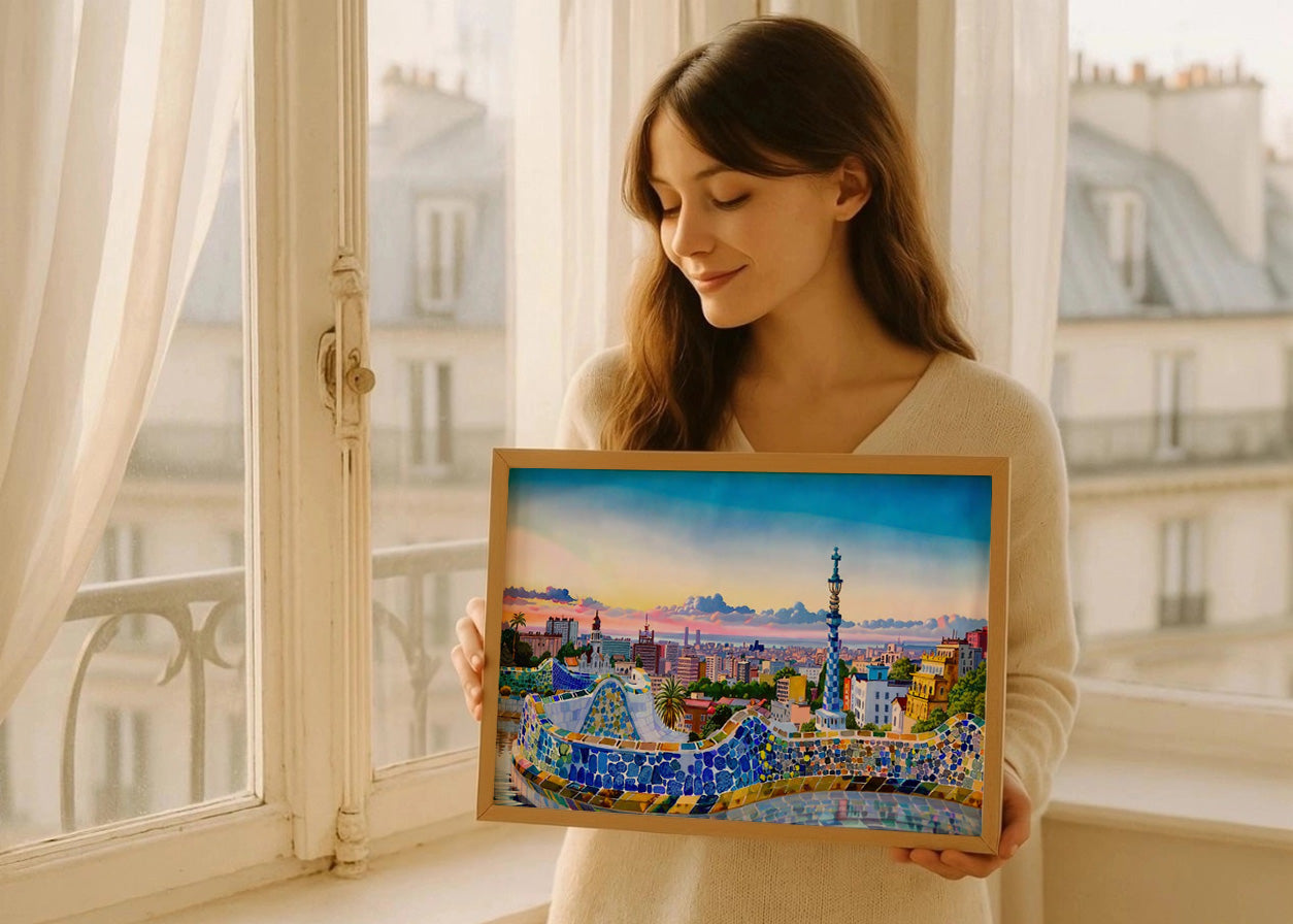 Cuadro Parque Güell en dibujo