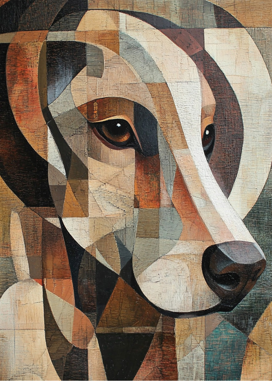 Cuadro Perrito cubista en tonos marrones