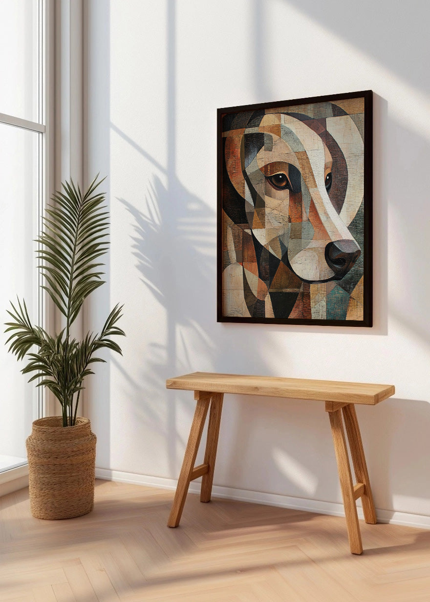 Cuadro Perrito cubista en tonos marrones