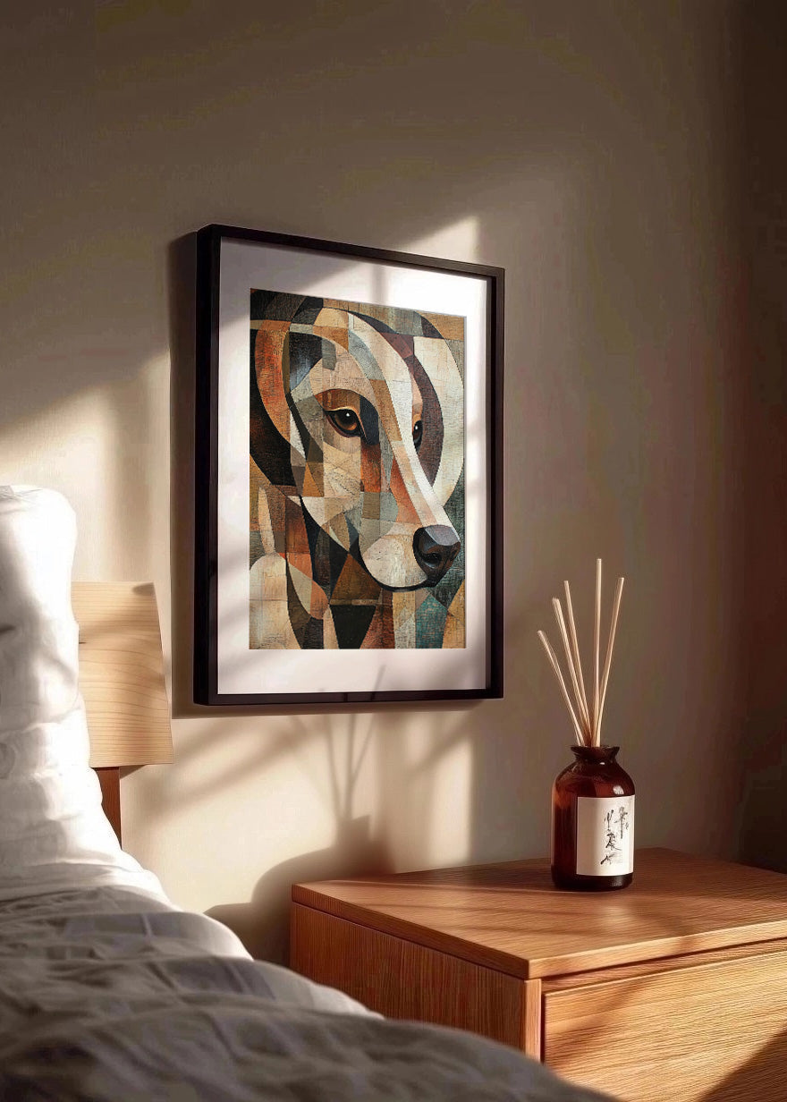 Cuadro Perrito cubista en tonos marrones