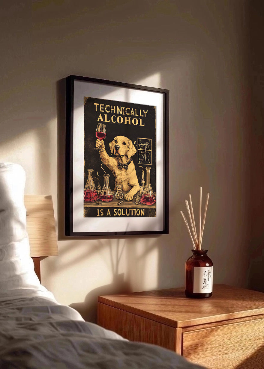 Cuadro Perro labrador científico con vino
