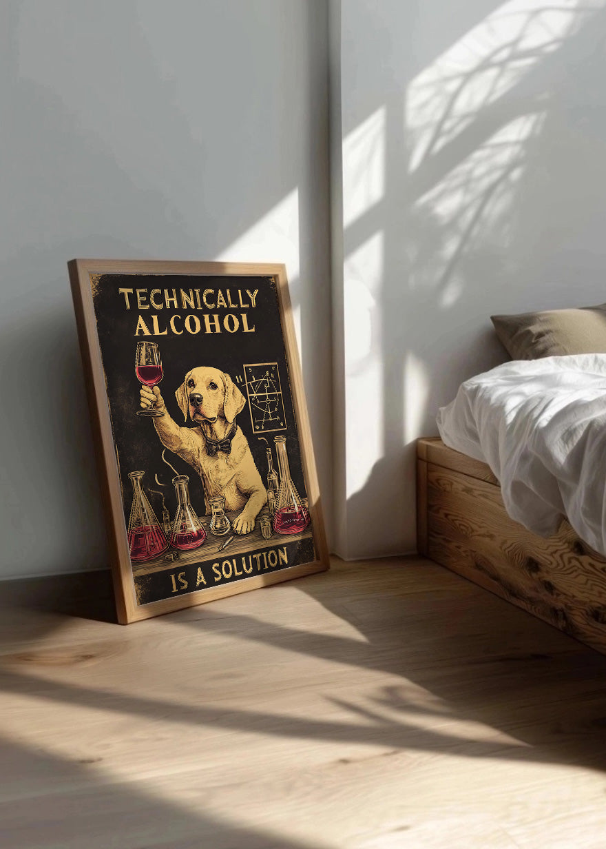Cuadro Perro labrador científico con vino
