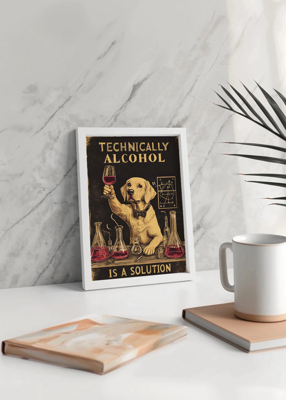 Cuadro Perro labrador científico con vino