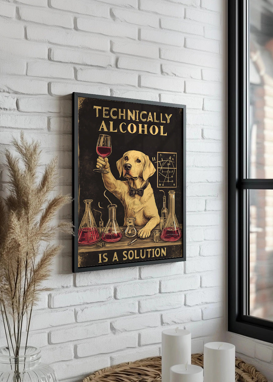 Cuadro Perro labrador científico con vino