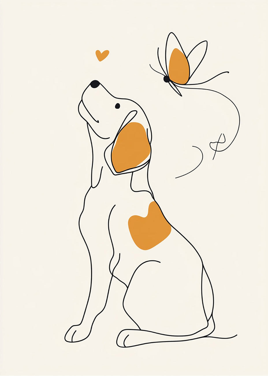 Cuadro Perro con mariposa simplismo