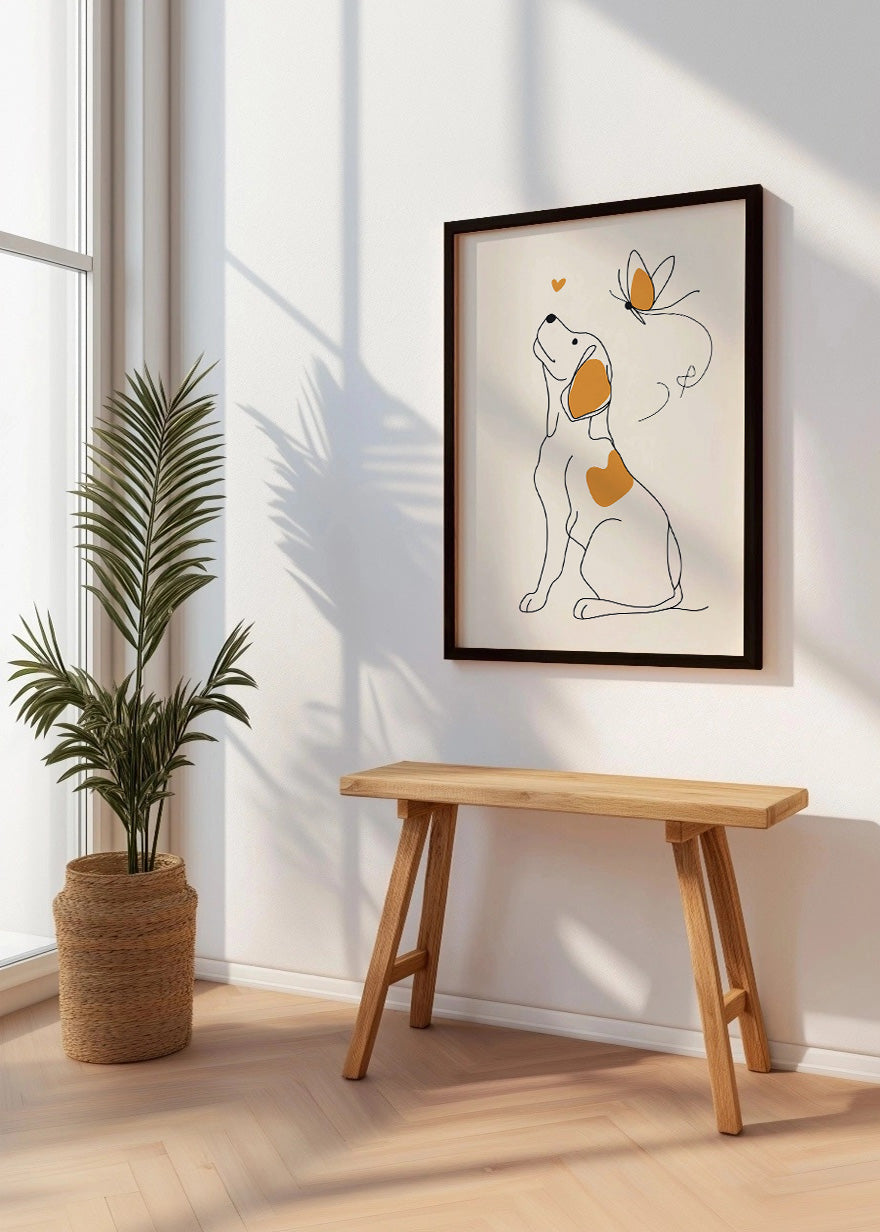Cuadro Perro con mariposa simplismo