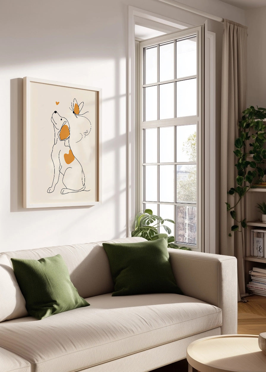 Cuadro Perro con mariposa simplismo