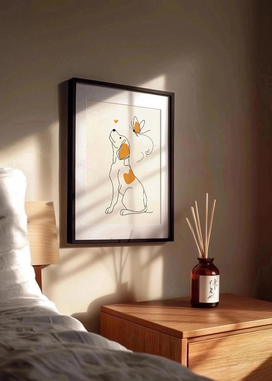 Cuadro Perro con mariposa simplismo