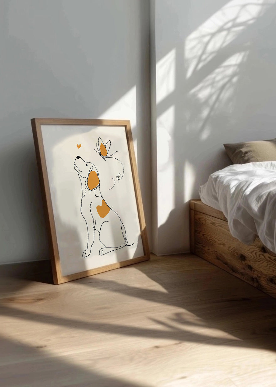 Cuadro Perro con mariposa simplismo