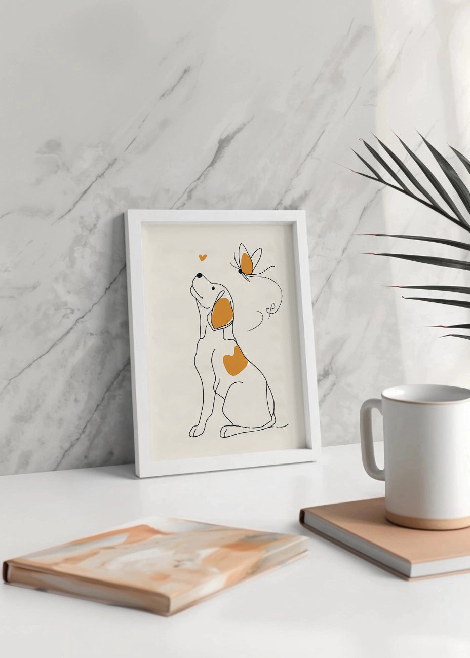 Cuadro Perro con mariposa simplismo