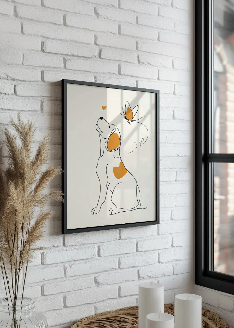 Cuadro Perro con mariposa simplismo