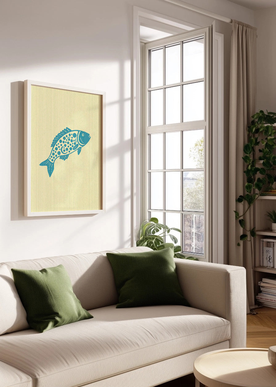 Cuadro Pez azul beige
