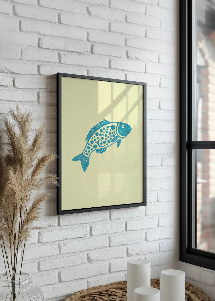 Cuadro Pez azul beige