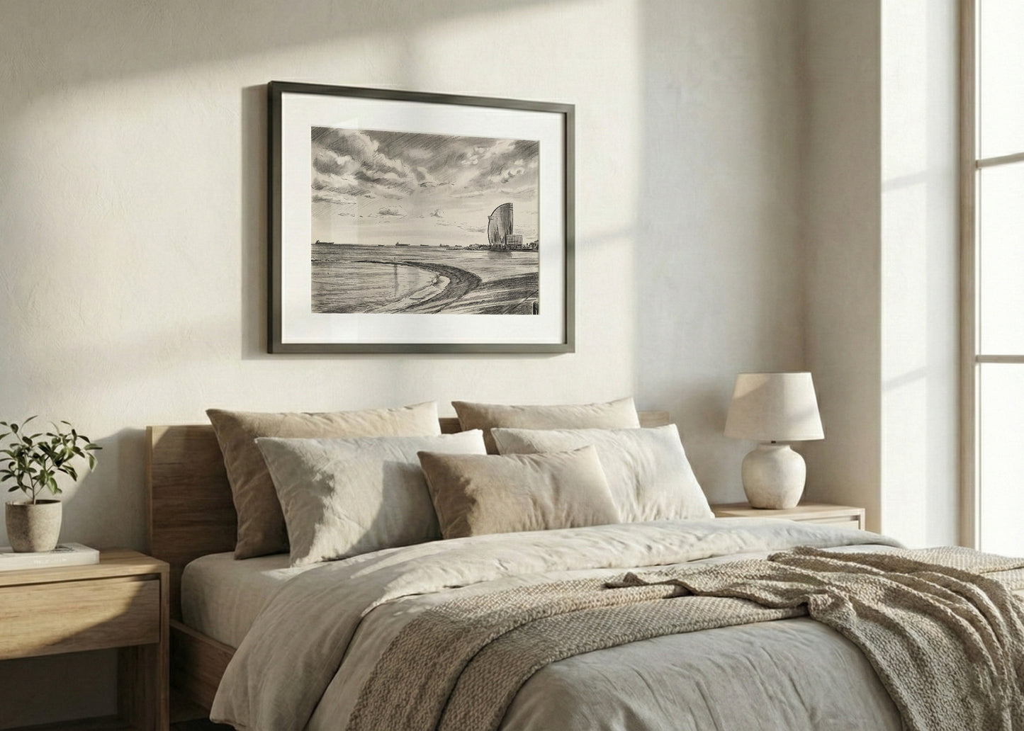 Cuadro Playa de Barcelona W efecto lápiz