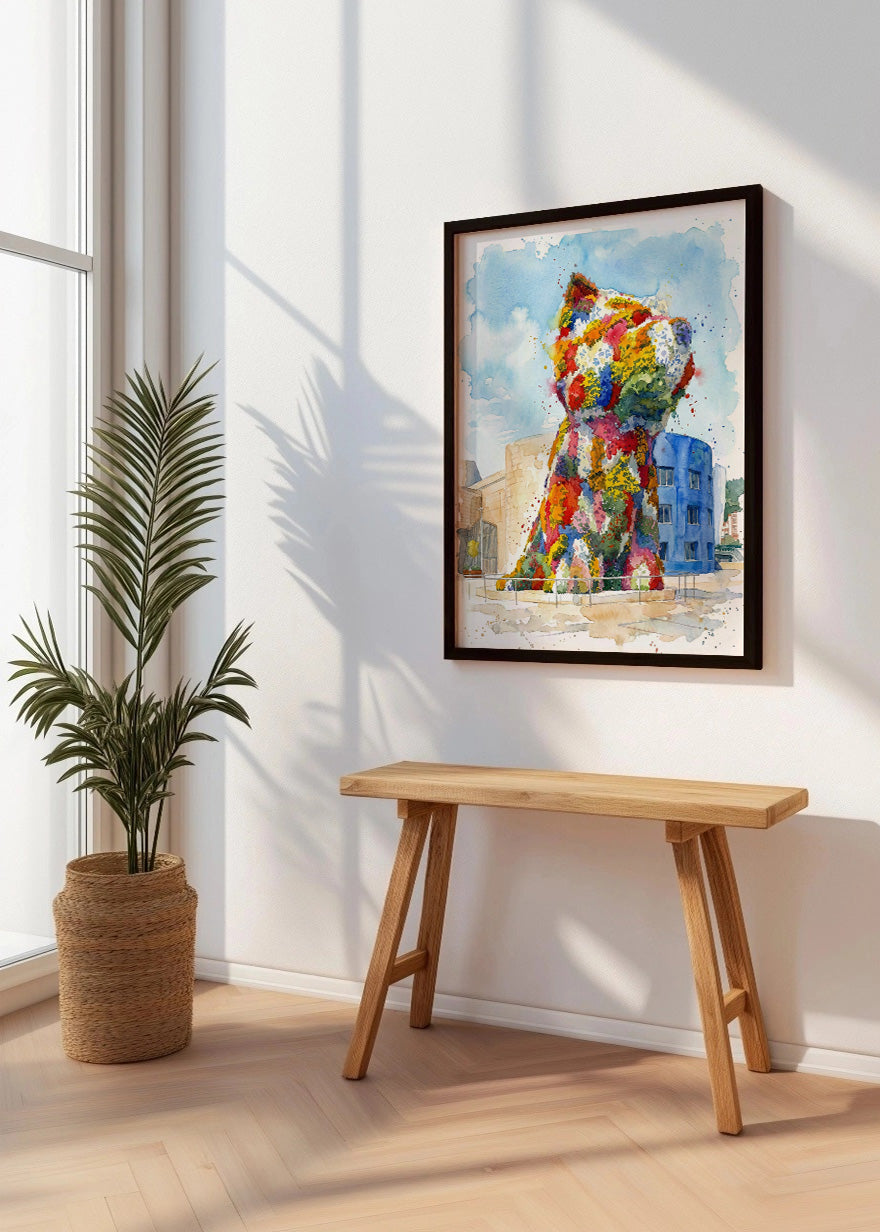 Cuadro Puppy Guggenheim estilo acuarela