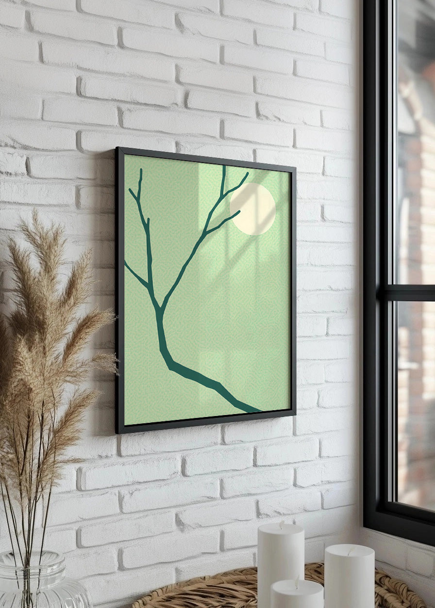 Cuadro Rama y luna verde