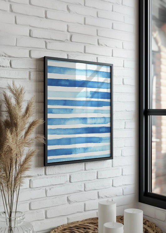 Cuadro Rayas azules acuarela