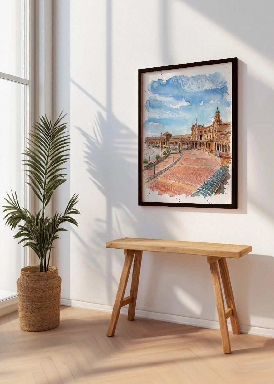 Cuadro Sevilla y Plaza España estilo acuarela