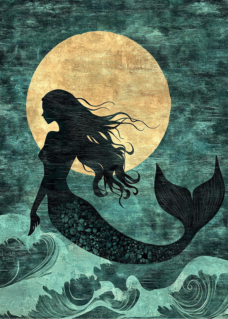 Cuadro Sirena frente a la luna