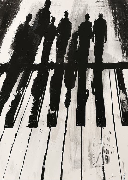 Cuadro Sombras humanas con teclas de piano