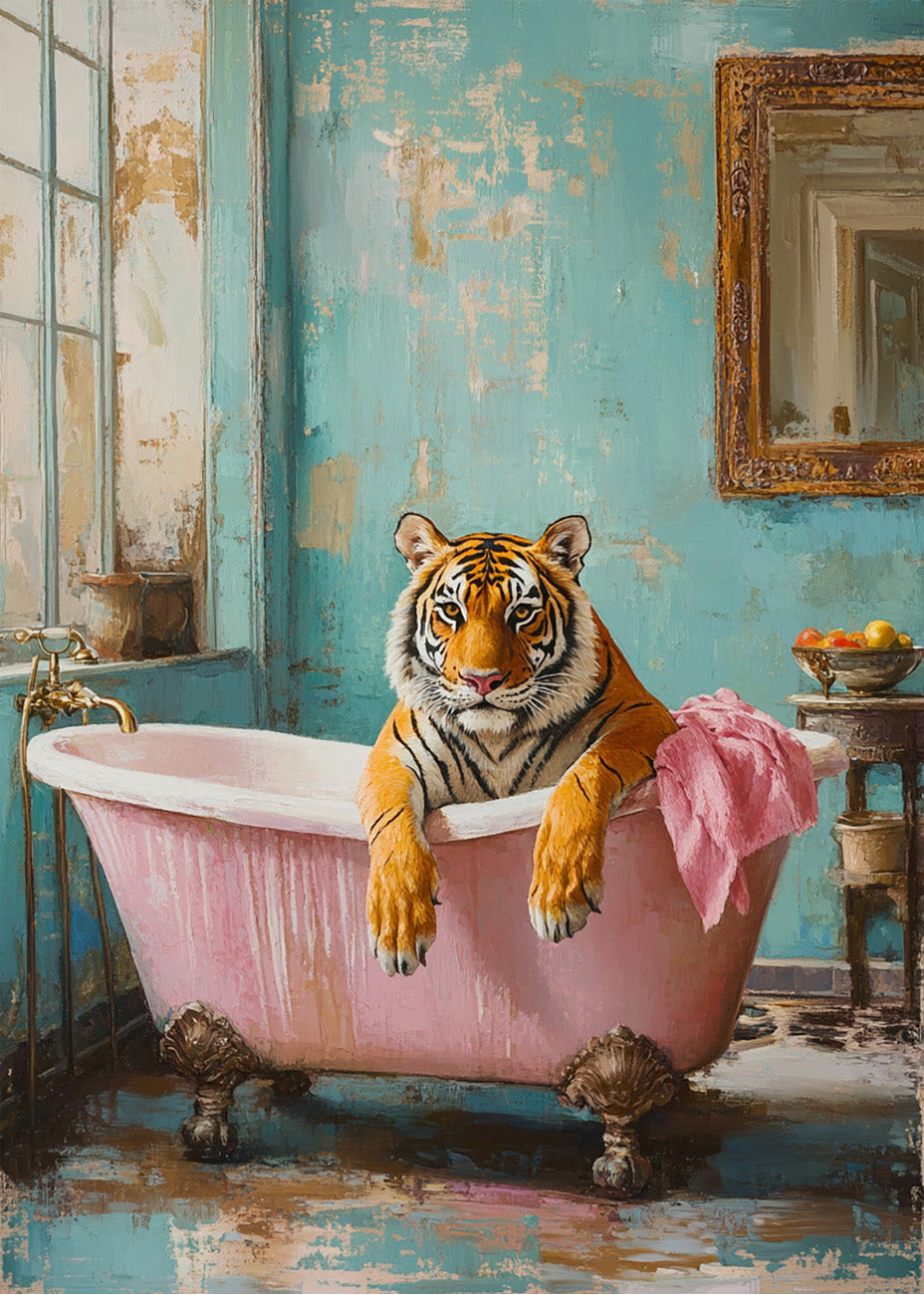 Cuadro Tigre en la bañera rosa