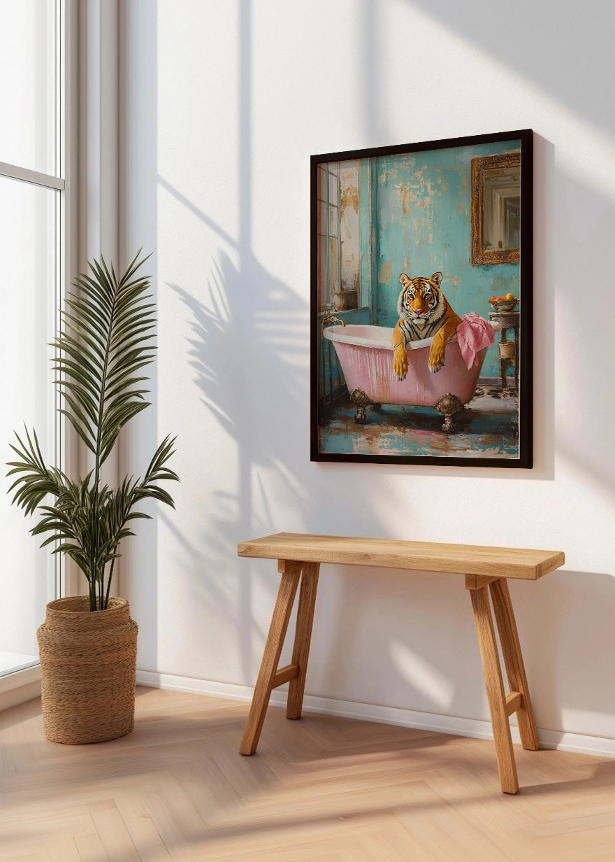 Cuadro Tigre en la bañera rosa