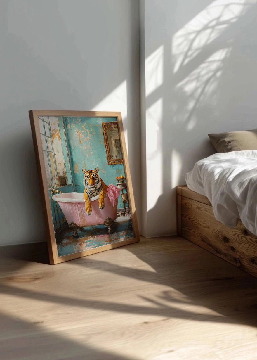 Cuadro Tigre en la bañera rosa