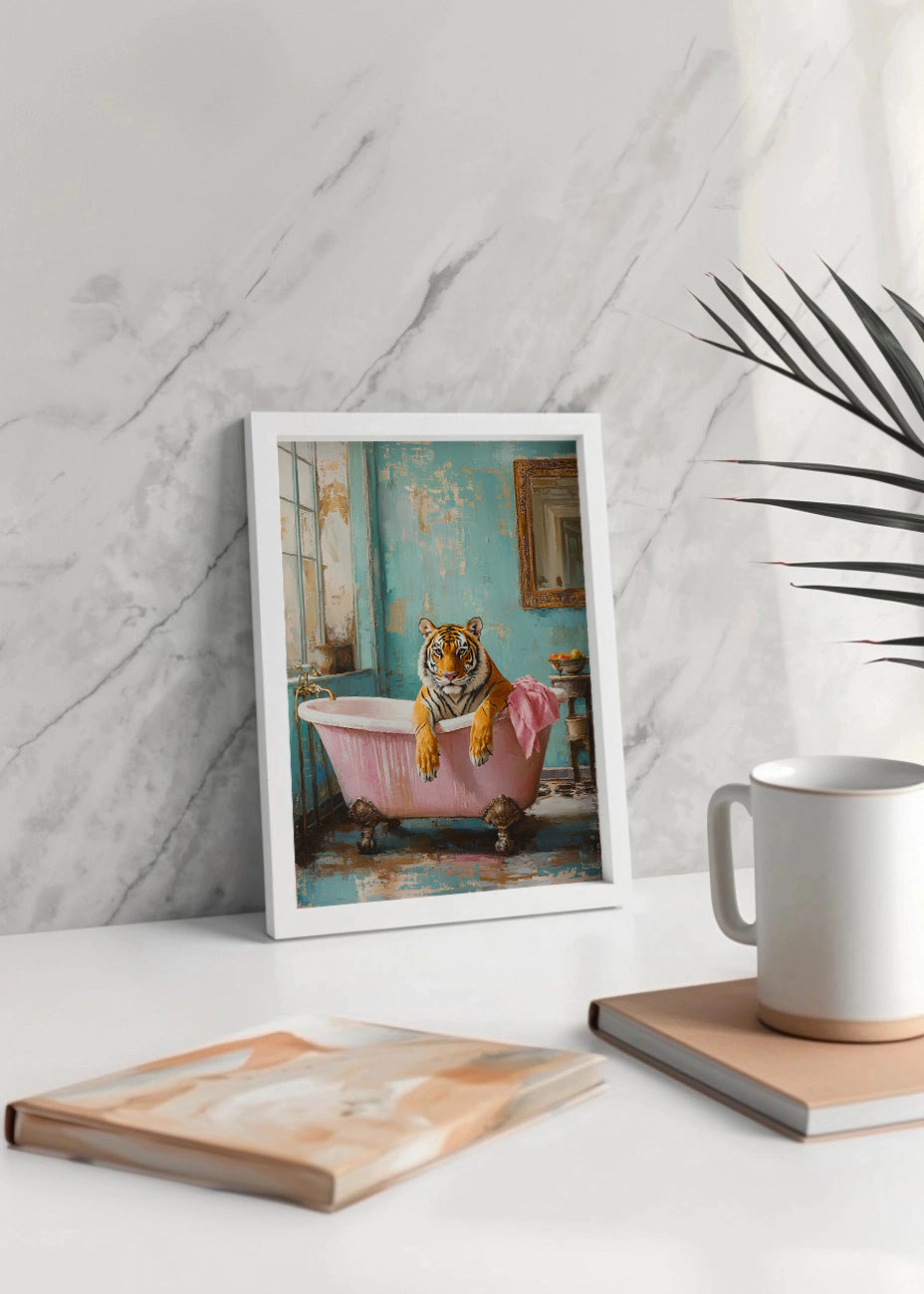 Cuadro Tigre en la bañera rosa