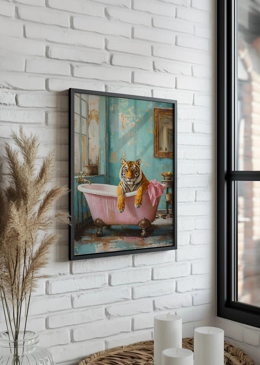 Cuadro Tigre en la bañera rosa