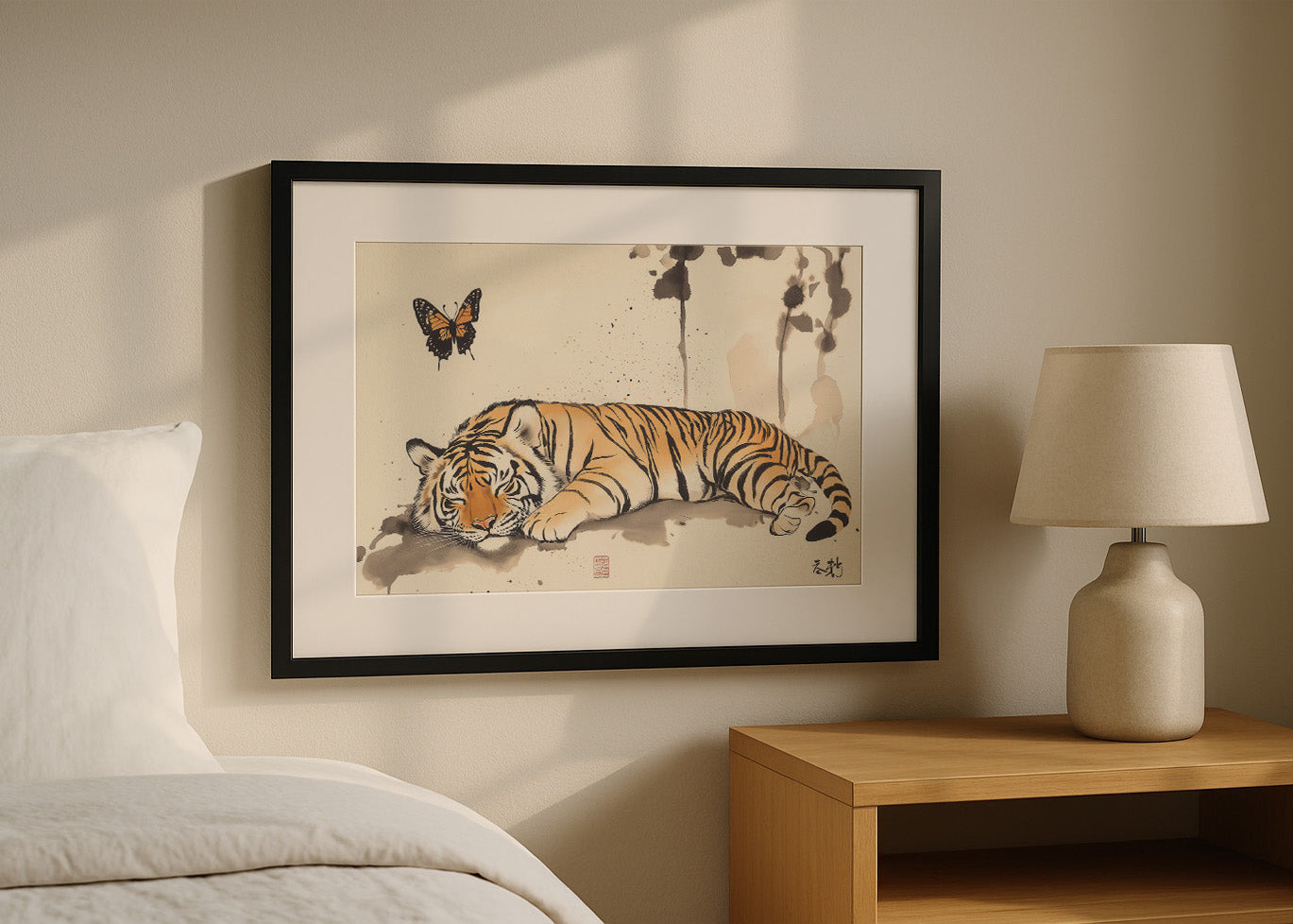 Cuadro Tigre japonés con mariposas