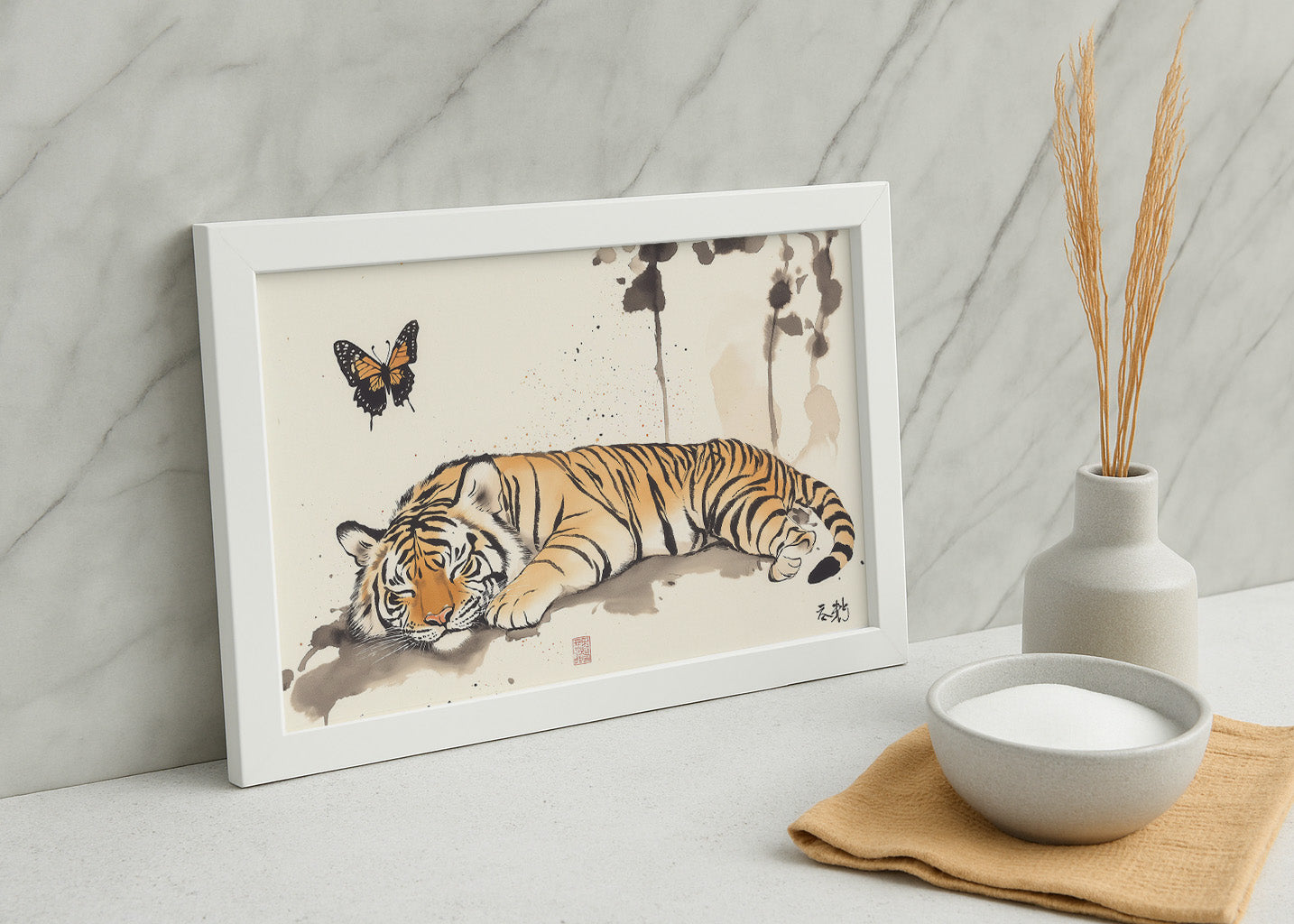 Cuadro Tigre japonés con mariposas