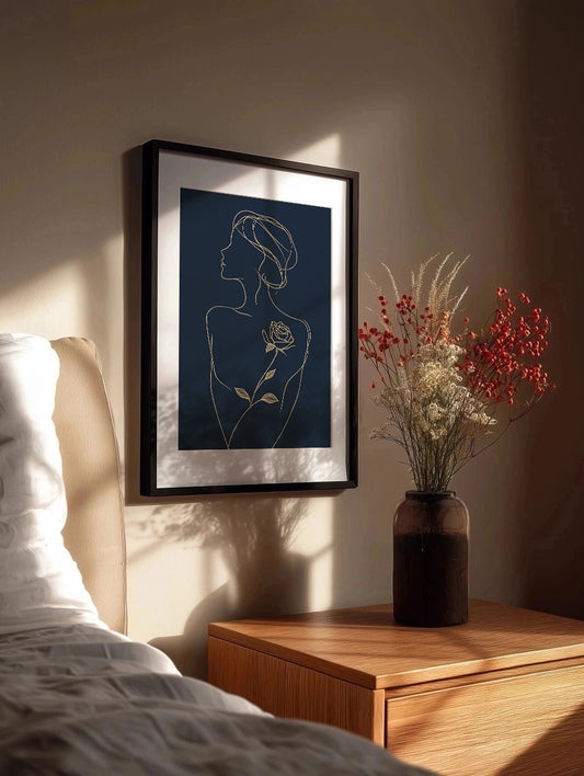 Cuadro Una mujer y una rosa un trazo