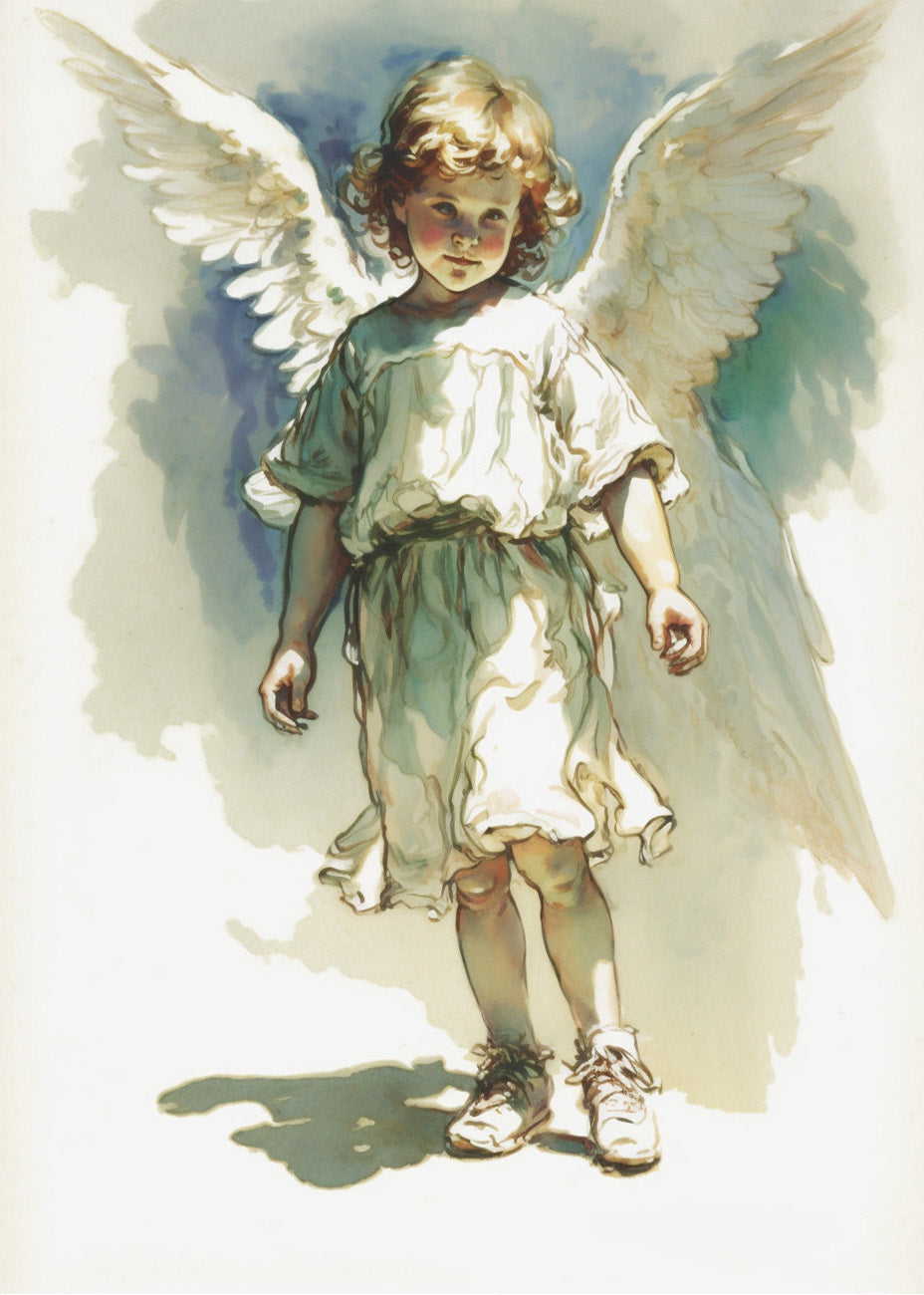 Cuadro Niño ángel acuarela estilo infantil