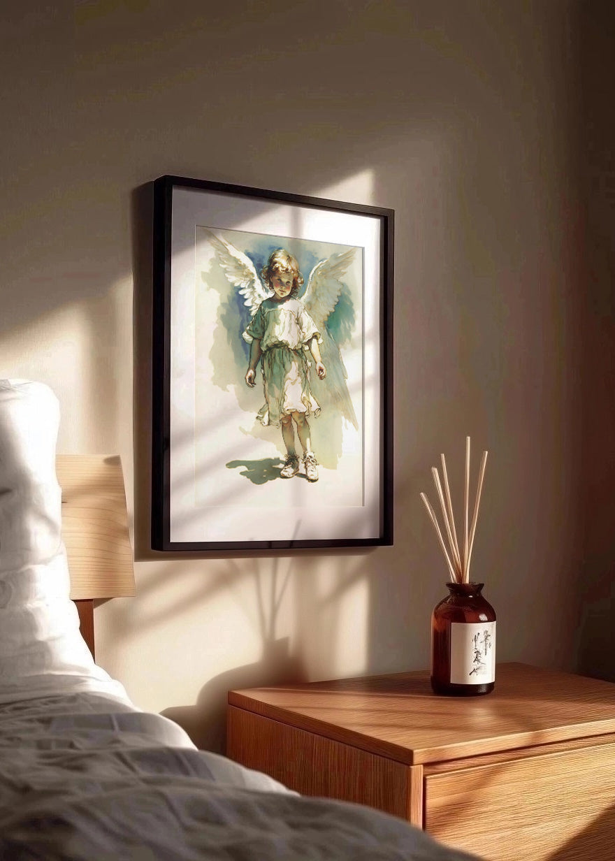 Cuadro Niño ángel acuarela estilo infantil