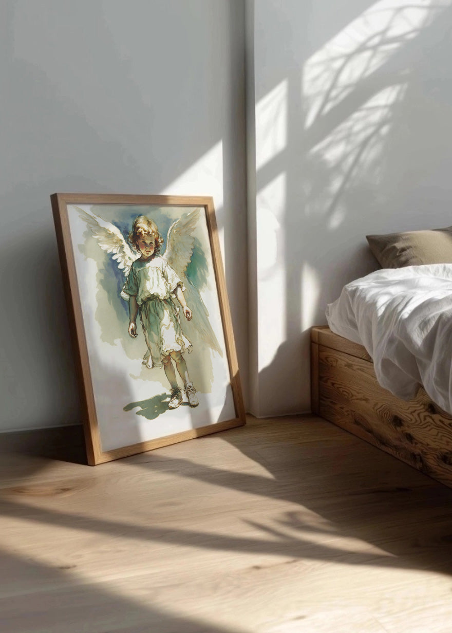 Cuadro Niño ángel acuarela estilo infantil