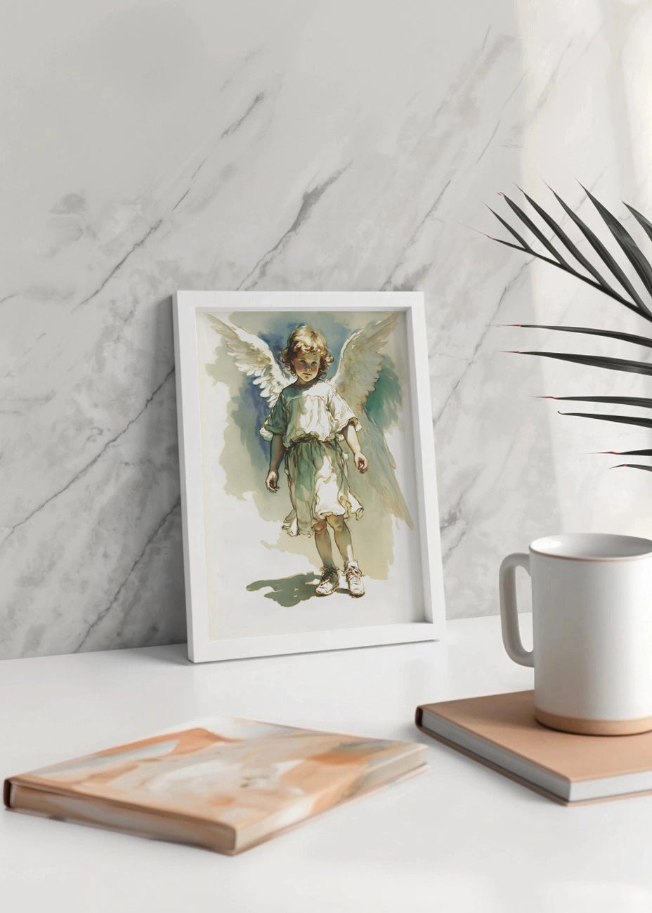 Cuadro Niño ángel acuarela estilo infantil