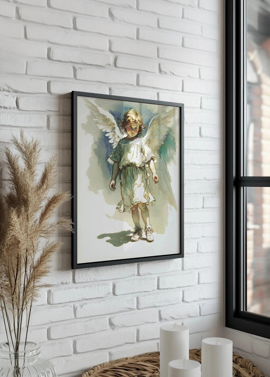 Cuadro Niño ángel acuarela estilo infantil