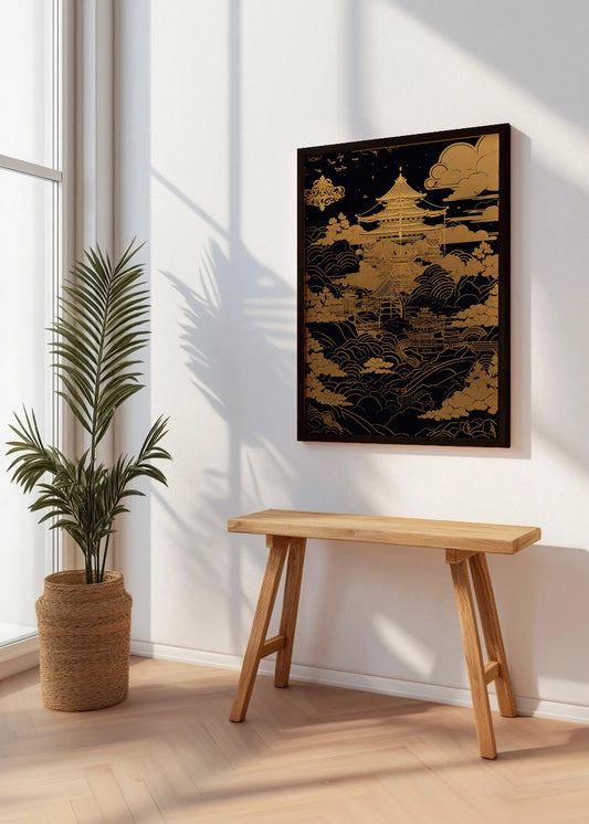 Cuadro Castillo y ciudad Japón feudal