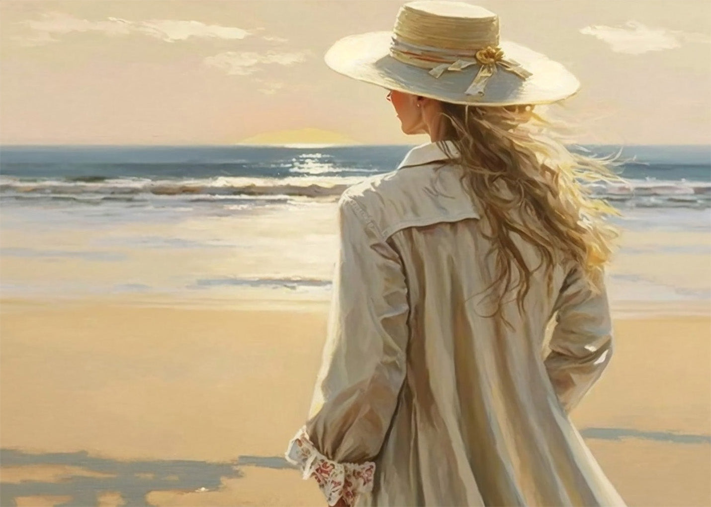 Cuadro Mujer mirando el atardecer en la playa
