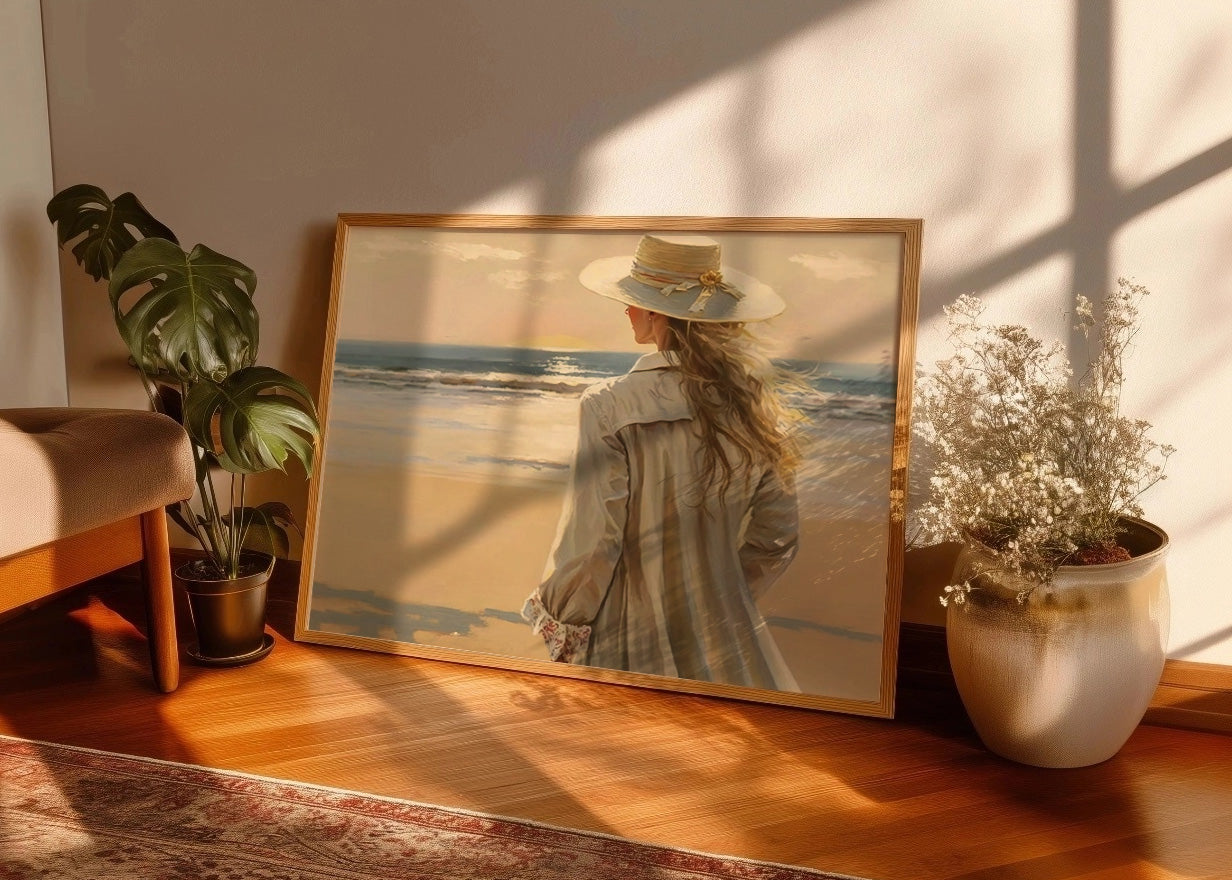 Cuadro Mujer mirando el atardecer en la playa
