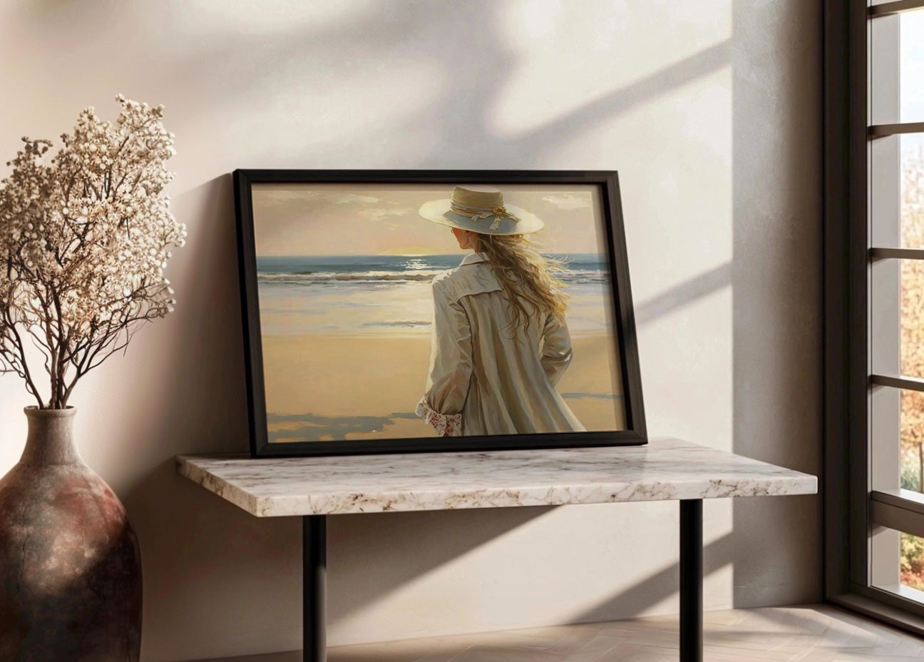 Cuadro Mujer mirando el atardecer en la playa