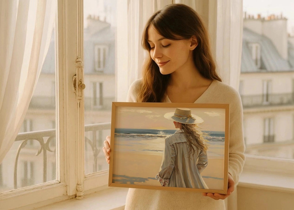 Cuadro Mujer mirando el atardecer en la playa