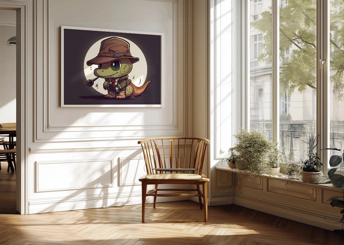 Cuadro Dinosaurio detective chibi
